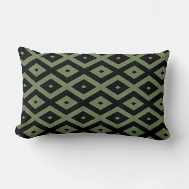 Coussin Rectangle Motif en diamant vert olive et noir (Recto)