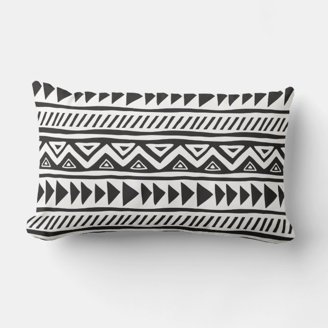Coussin Rectangle Motif Ethnique Africain Noir Et Blanc (Recto)