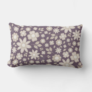Coussin Rectangle Motif floral aquarelle prune romantique assourdi