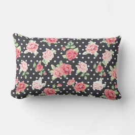 Coussin Rectangle Motif floral blanc Polka point sur Arrière - plan 