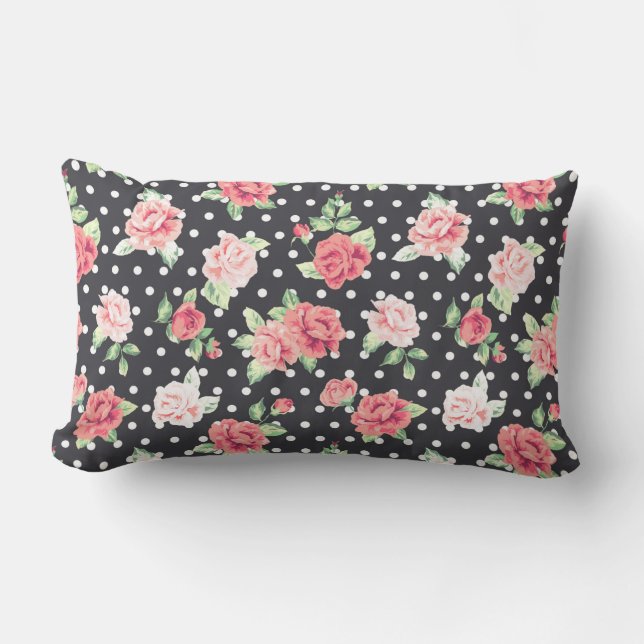 Coussin Rectangle Motif floral blanc Polka point sur Arrière - plan  (Recto)