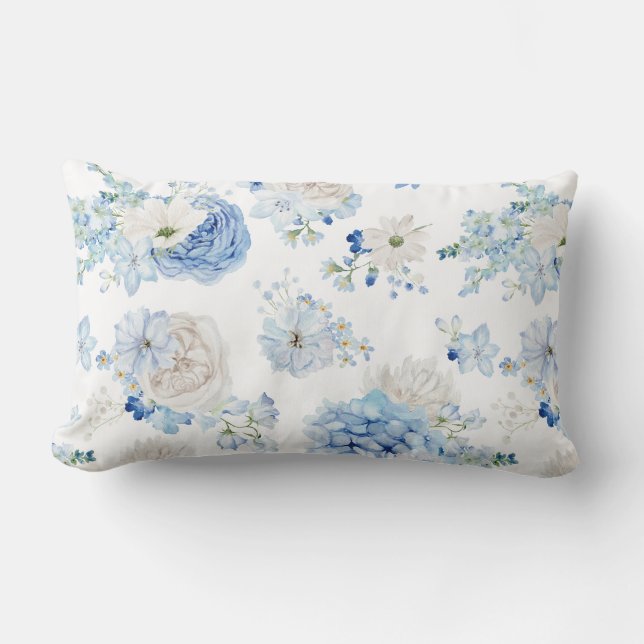 Coussin Rectangle Motif floral bleu blanc (Recto)