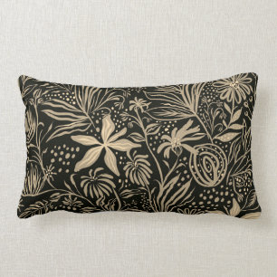 Coussin Rectangle Motif floral brillant en or sur noir