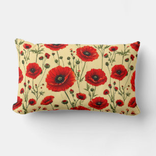 Coussin Rectangle Motif floral de coquelicot rouge