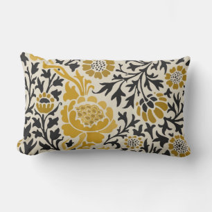 Coussin Rectangle Motif floral de style vintage jaune et noir