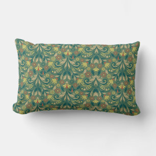 Coussin Rectangle Motif floral élégant en jaune et rouge sur fond ve