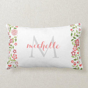 Coussin Rectangle Motif floral gris de corail personnalisé de