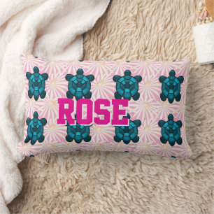 Coussin Rectangle Motif floral personnalisé de tortue tropicale sans