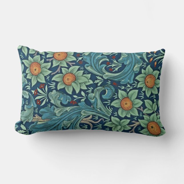 Coussin Rectangle Motif floral William Morris Rouge Jaune bleu vert (Recto)