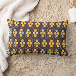 Coussin Rectangle Motif géométrique avec hexagones orange et bleu