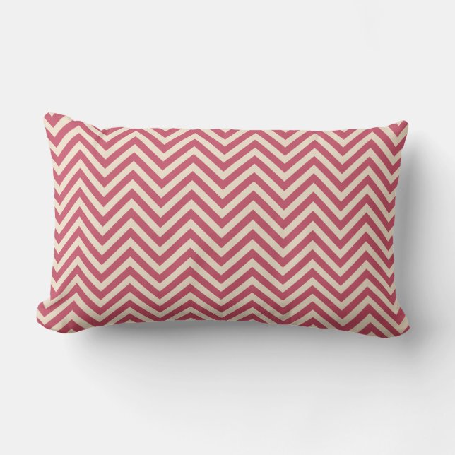 Coussin Rectangle Motif géométrique Chevron rose blanc cassé (Recto)