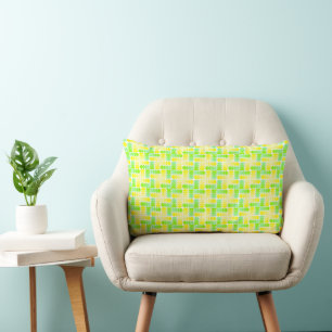 Coussin Rectangle Motif géométrique jaune et vert vif