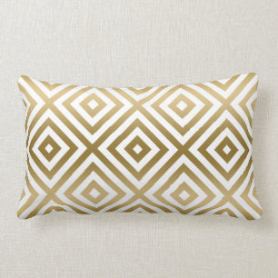 Coussin Rectangle Motif géométrique moderne or et blanc