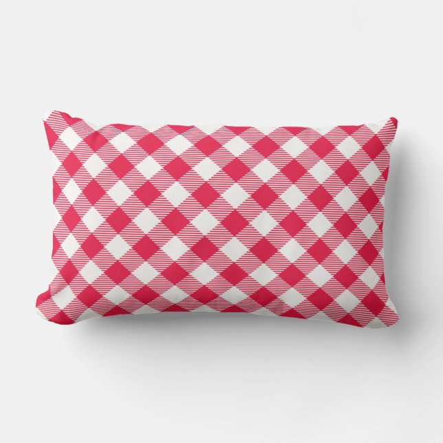Coussin Rectangle Motif Gingham Rouge et Blanc Classique Rustique (Recto)