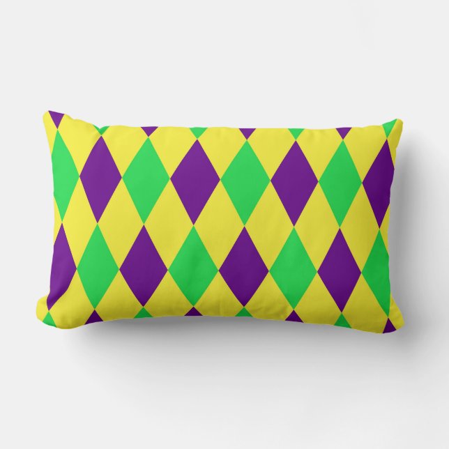 Coussin Rectangle Motif Harlequin Jaune Vert Violet (Recto)