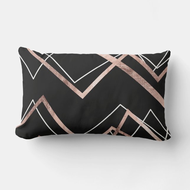 Coussin Rectangle Motif linéaire d'abrégé sur triangle de noir rose (Recto)