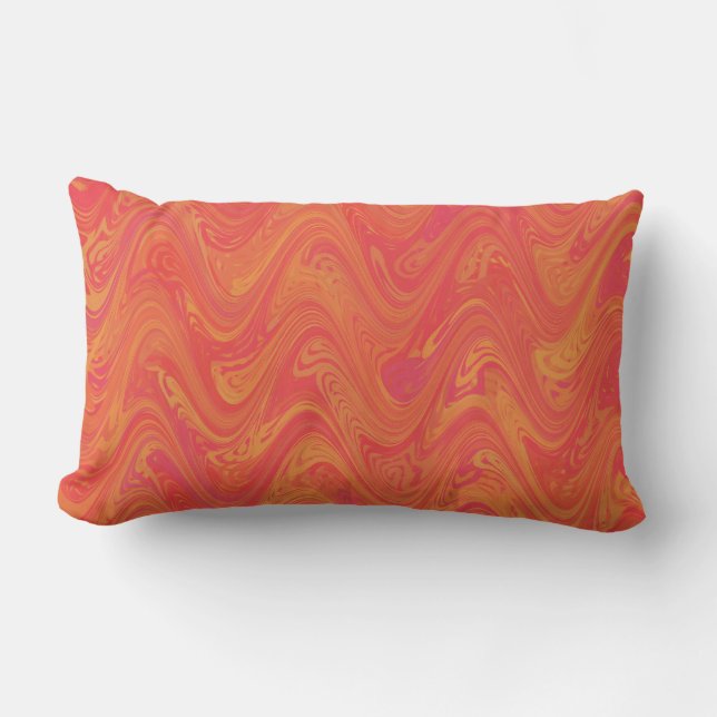 Coussin Rectangle Motif Marbré Orange Rose Rouge (Recto)