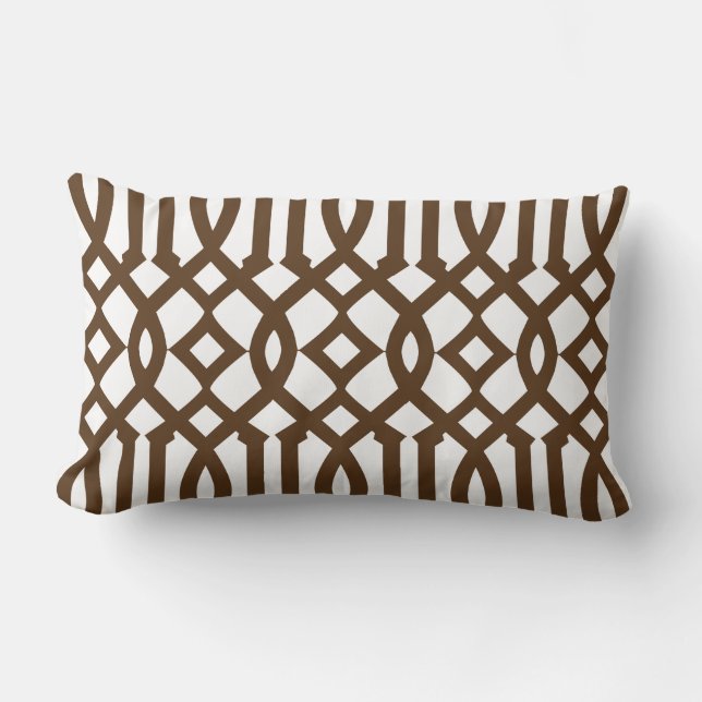 Coussin Rectangle Motif moderne blanc et Brown Trellis (Recto)
