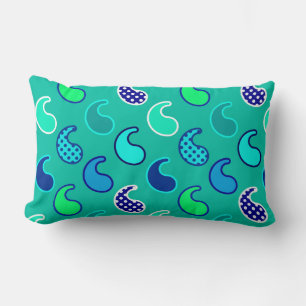 Coussin Rectangle Motif moderne Paisley, Turquoise, Bleu et Aqua
