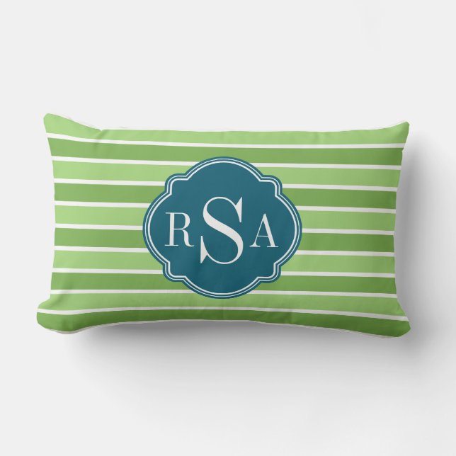 Coussin Rectangle Motif Monogram Trio Green Stripes (Recto)
