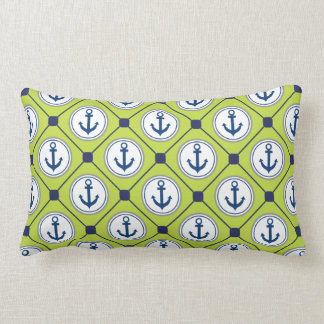 Coussin Rectangle Motif nautique d'Ancre de vert de chaux