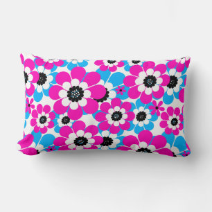 Coussin Rectangle Motif néon floral lumineux rouge cramoisi et bleu