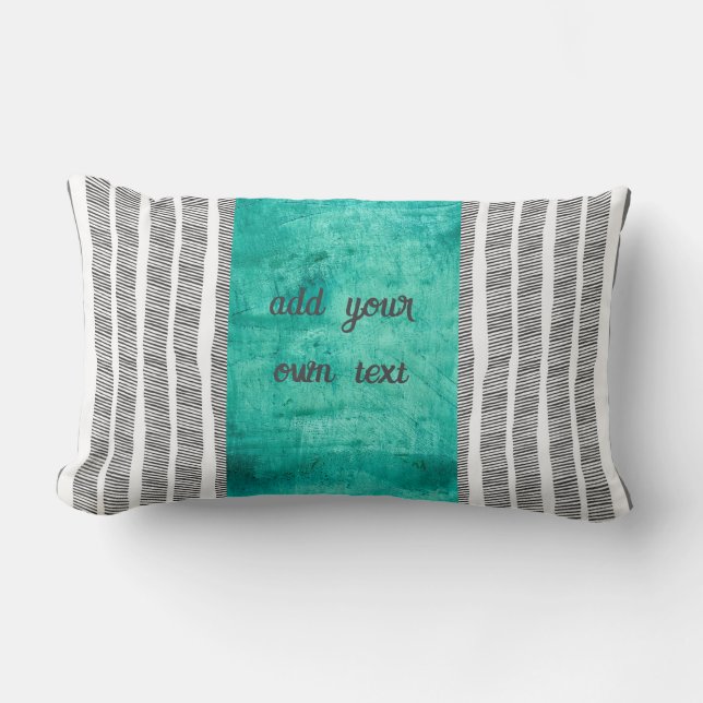 Coussin Rectangle motif noir blanc et turquoise boho ajouter du text (Recto)