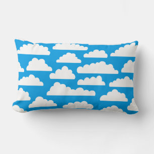 Coussin Rectangle Motif nuages fluffy - Blanc sur bleu 009dea