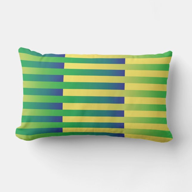 Coussin Rectangle Motif rayé vert jaune bleu (Recto)