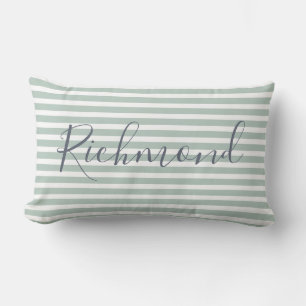 Coussin Rectangle Motif rayures vertes et blanches élégant Nom perso