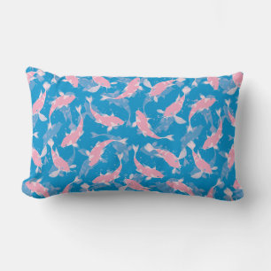 Coussin Rectangle Motif rose et bleu - Koi Fish
