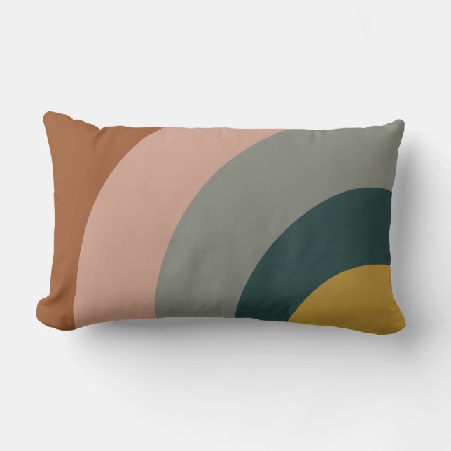 Coussin Rectangle Motif Sound Waves en rouille, moutarde, Blush, Gre (Recto)