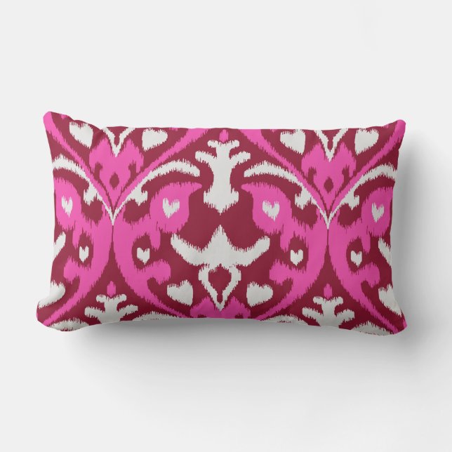 Coussin Rectangle Motif tribal d'ikat girly rose rouge audacieux (Recto)