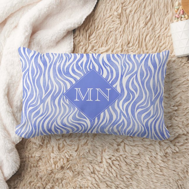 Coussin Rectangle Motif Zèbre bleu Denim Aquarelle | Monogramme (Couverture)