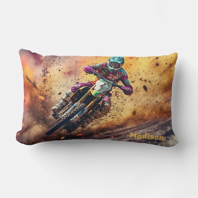 Coussin Rectangle Motocross de nom personnalisé (Recto)