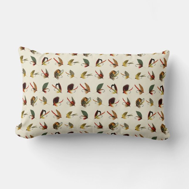 Coussin Rectangle Mouches de pêche crème (Recto)