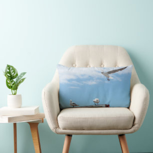 Coussin Rectangle Mouettes assis en vol Oiseaux Ciel bleu