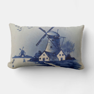 Coussin Rectangle Moulin à vent bleu blanc Delft antique