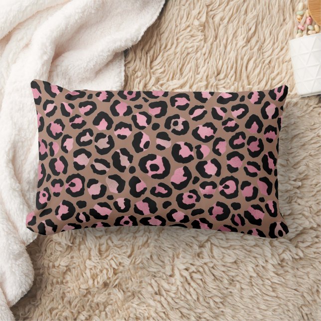Coussin Rectangle Mousse chic mocha, Empreinte de léopard rose et no (Couverture)