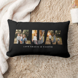 Coussin Rectangle Mum 3 photo moderne élégante noire mère jour