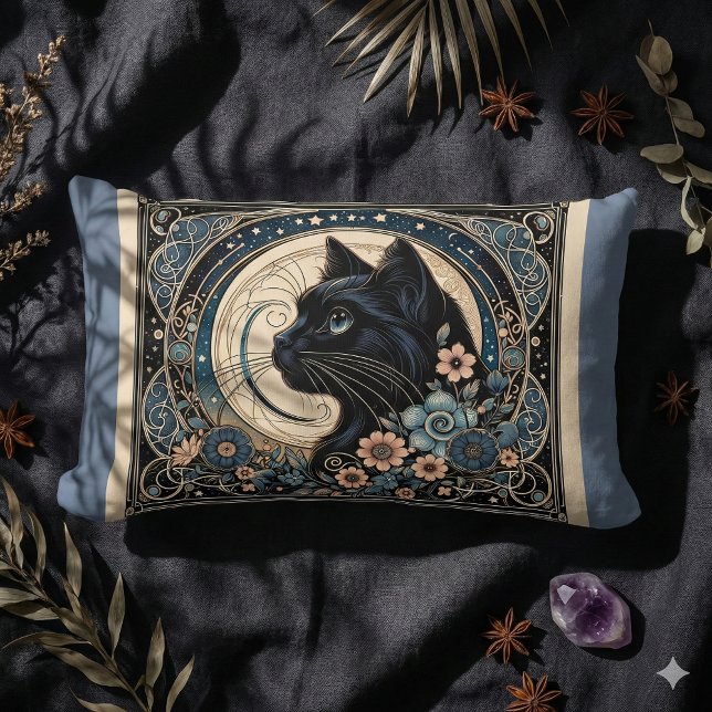 Coussin Rectangle Muse de minuit dans un cadre de lune Petaled (Midnight Muse in a Petaled Moon Frame Lumbar Pillow Mockup B)