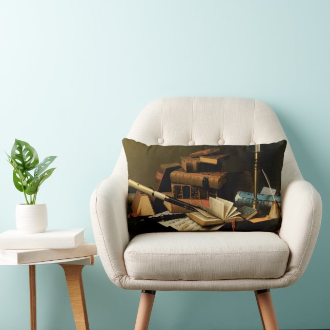 Coussin Rectangle Musique et littérature de William Harnett, Art fin (Chaise)