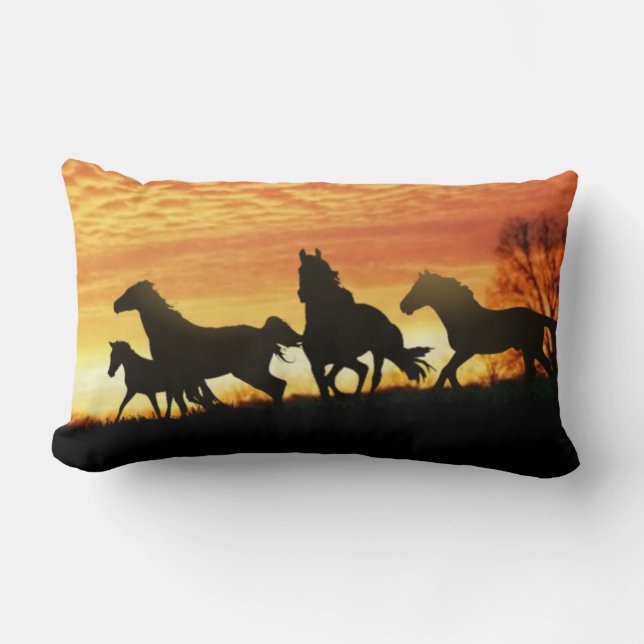 Coussin Rectangle Mustangs sauvages et cuir à outils (Recto)