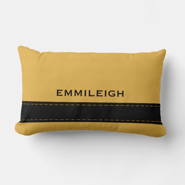 Coussin Rectangle Mustard personnalisé Jaune Géométrique Bande noire (Recto)