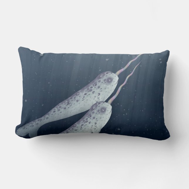 Coussin Rectangle Narwhals mignon nageant ensemble sous l'eau (Recto)