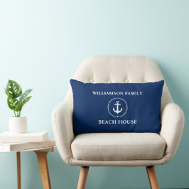 Coussin Rectangle Nautical Beach House Nom de famille Ancre Marine B