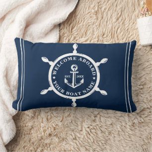Coussin Rectangle Nautical Navy Blue Custom Boat Nom Ancre