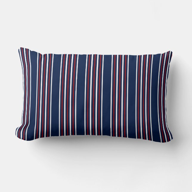 Coussin Rectangle Nautical Stripes in Red, White & Blue – Coastal (Recto)