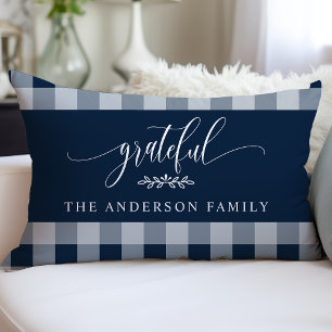 Coussin Rectangle Navy & Tampon Buffalo à Carreaux Grateful Personna