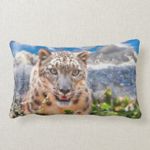 COUSSIN RECTANGLE NEIGE LEOPARD SPRINGTIME FLEURS